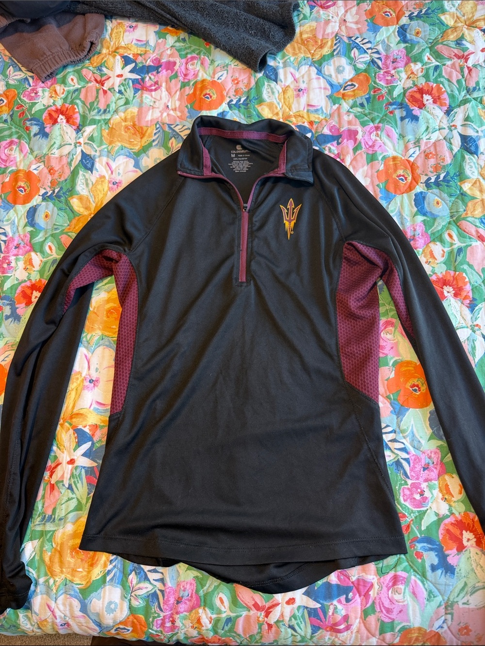 Colosseum Black and Maroon Quarter-Zip Pullover with Gold Logo
